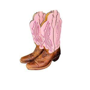 JUSTIN L2667 PINK TAN LEATHER SQUARE TOE COWBOY WESTERN COWGIRL GLAM BOOTS 7.5
